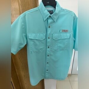 Bimini Bay Men’s Aqua Fishing Shirt Short Sleeve Button Down Snap Pockets Size S
